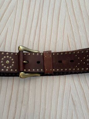 Linea Pelle Brown Leather Studded Belt with Brass Buckle